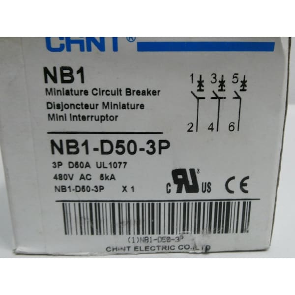 Chint 3P 50A AMP 480V-AC MINIATURE CIRCUIT BREAKER - NB1-D50-3P