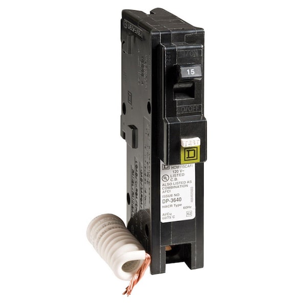 Square D Miniature Circuit Breaker, HOM Series, 15A, 1 Pole, 120V AC, 10kA - HOM115CAFIC