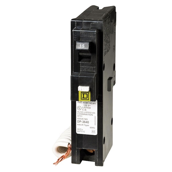 Square D Miniature Circuit Breaker, HOM Series, 15A, 1 Pole, 120V AC, 10kA - HOM115CAFIC