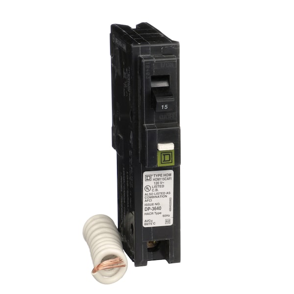 Square D Miniature Circuit Breaker, HOM Series, 15A, 1 Pole, 120V AC, 10kA - HOM115CAFIC