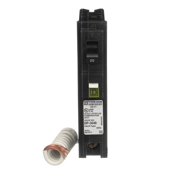 Square D Miniature Circuit Breaker, HOM Series, 20A, 1 Pole, 120V AC, 10kA - HOM120CAFIC
