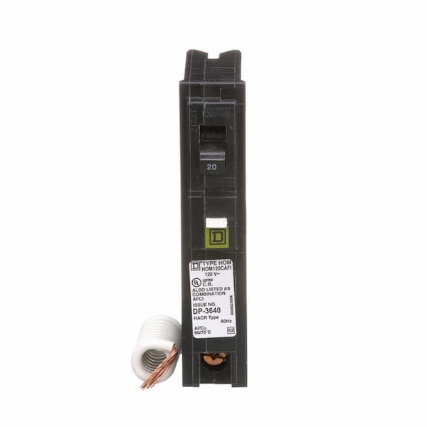 Square D Miniature Circuit Breaker, HOM Series, 20A, 1 Pole, 120V AC, 10kA - HOM120CAFIC