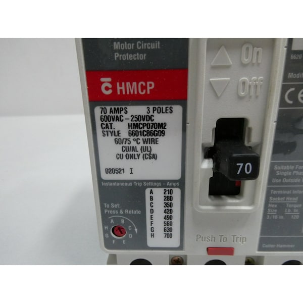 Eaton Cutler-Hammer 3P 70A AMP 600V-AC MOLDED CASE CIRCUIT BREAKER - HMCP070M2