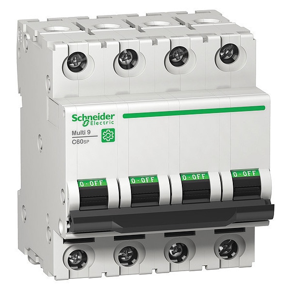 Schneider Electric Miniature Circuit Breaker, C60SP Series, 63A, 4 Pole, 240/415/440V AC, 10kA at 240V AC, C Curve - M9F22463