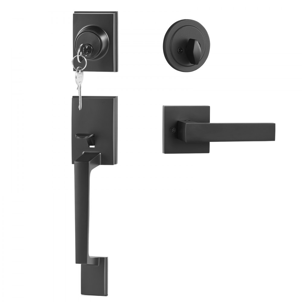 VEVOR Front Door Handle and Deadbolt Set, Matte Black Square Handle Set with Lever Door Handle, Single Cylinder Entry Door Handle with Reversible for Right and Left Handed Entrance and Front Door - GGSBYGHDSFXLCDLVBV0