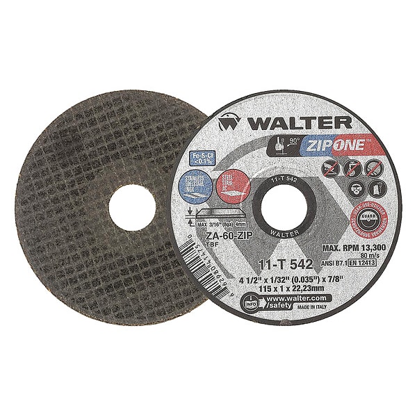 Walter Technologies de Superficie Rueda de Corte, T1, 4-1/2x1/32x7/8 - 11T542