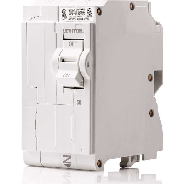 Leviton Circuit Breaker, 50A, 2 Pole, 120/240V AC - R00-LB250-0TR