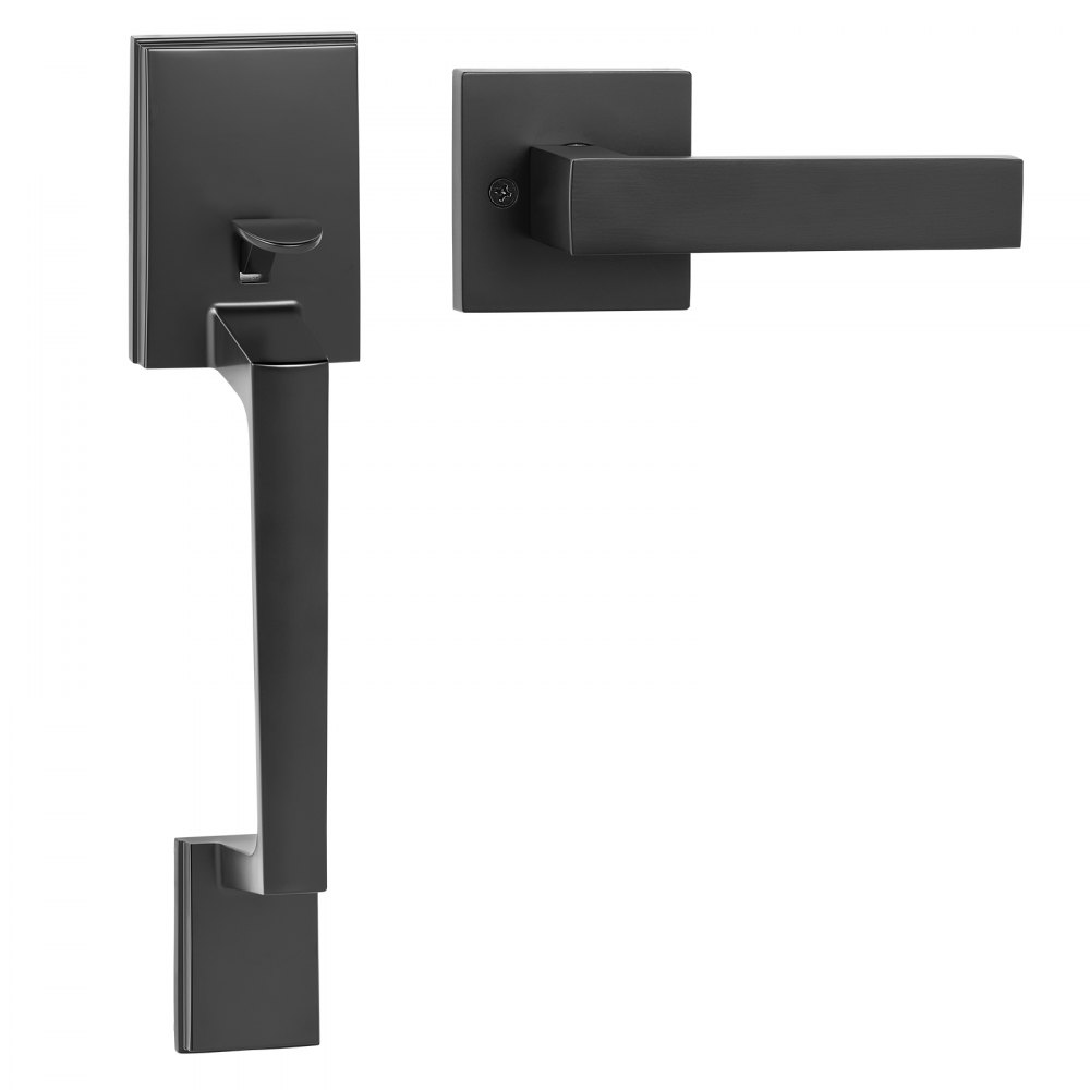 VEVOR Front Door Handle, Matte Black Square Handle Set with Lever Door Handle No Lock, Adjustable Hole Space, Entry Door Handle with Reversible for Right and Left Handed Entrance and Front Door - GGSBYGHBDSFXNLLSKV0