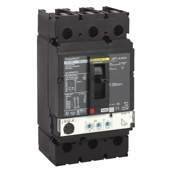 Square D Molded Case Circuit Breaker, JGL Series, 250A, 3 Pole, 600V AC, 65kA at 240V AC - JGL36250U33X