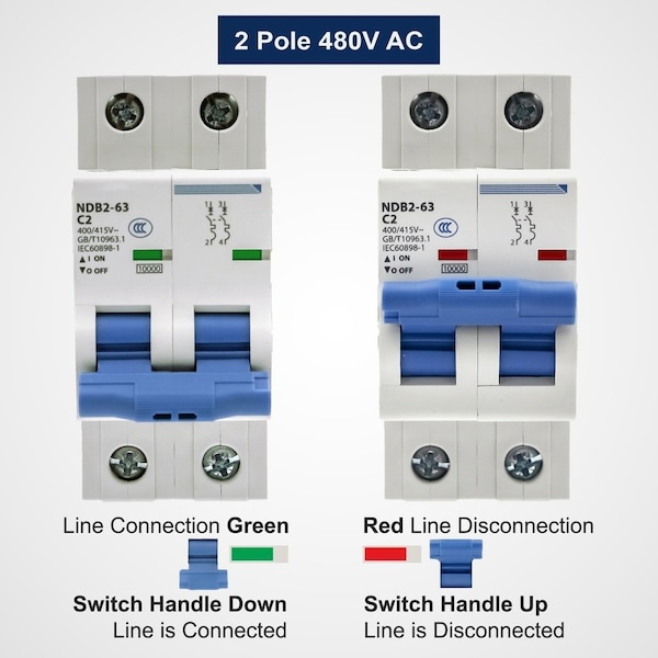 Automation Systems Interconnect Miniature Circuit Breaker, 2Pole, 25Amp, 240 Vac, 60 Vdc, C Trip Curve, Ul1077, DIN Rail Mounted, 6PK - NDB2-63C25-2