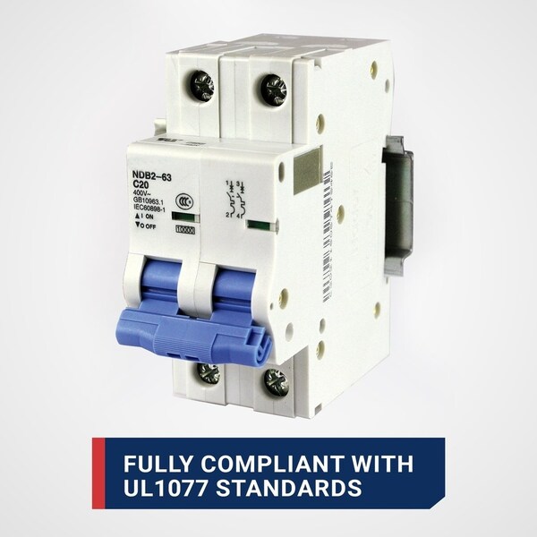 Automation Systems Interconnect Miniature Circuit Breaker, 2Pole, 25Amp, 240 Vac, 60 Vdc, C Trip Curve, Ul1077, DIN Rail Mounted, 6PK - NDB2-63C25-2