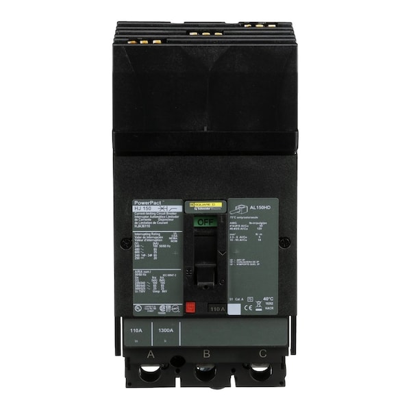 Square D Molded Case Circuit Breaker, HJA Series, 110A, 3 Pole, 600V AC, 100kA at 240V AC - HJA36110