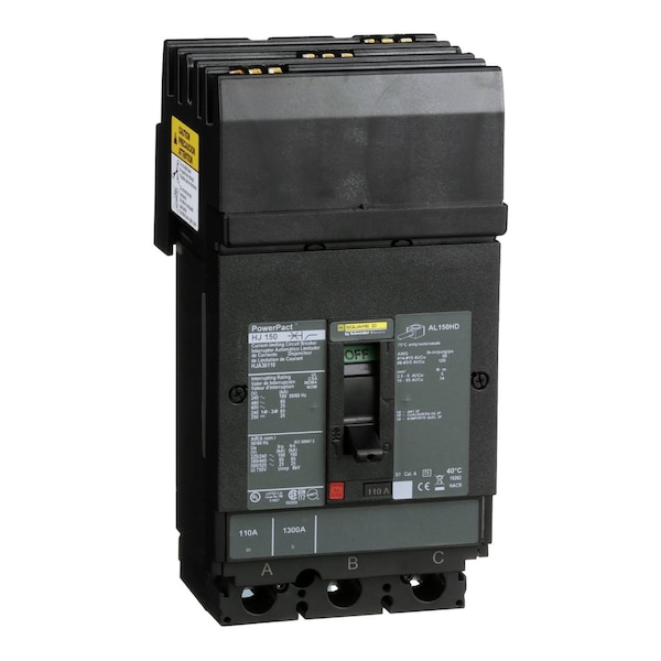 Square D Molded Case Circuit Breaker, HJA Series, 110A, 3 Pole, 600V AC, 100kA at 240V AC - HJA36110