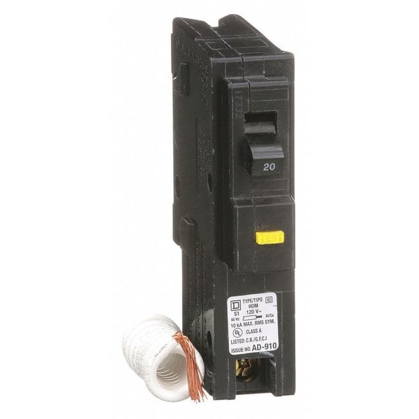Square D Miniature Circuit Breaker, HOM Series, 20A, 1 Pole, 120/240V AC, 10kA at 120V AC, A Curve - HOM120GFI