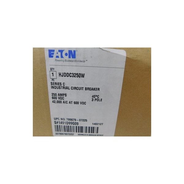 Eaton SERIES C-J FRAME CIRCUIT BREAKER, 250A, J-FRAME, THREE-POLE, WITHOUT TERMINALS,  - HJDDC3250W
