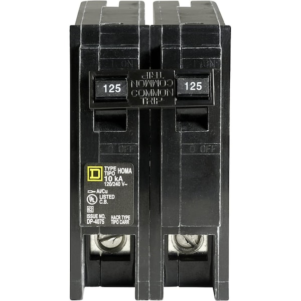 Square D Miniature Circuit Breaker, HOM Series, 125A, 2 Pole, 120/240V AC, 10kA - HOM2125CP