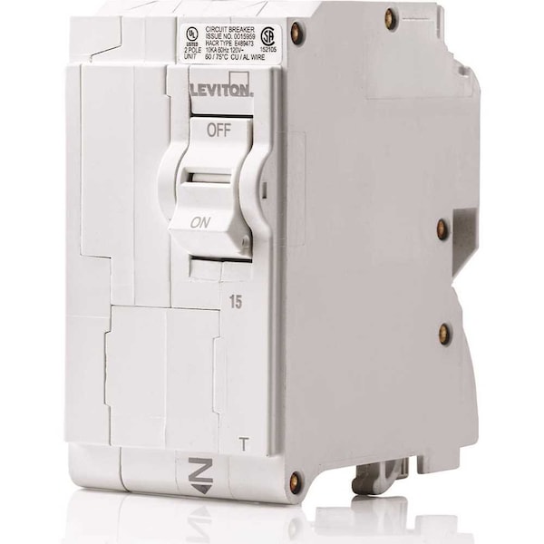 Leviton Circuit Breaker, 15A, 2 Pole, 120/240V AC - R00-LB215-0TR