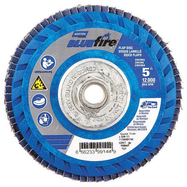 Disco de láminas Norton Abrasives, 5 pulgadas x 36 granos, 5/8-11 - 66623399144