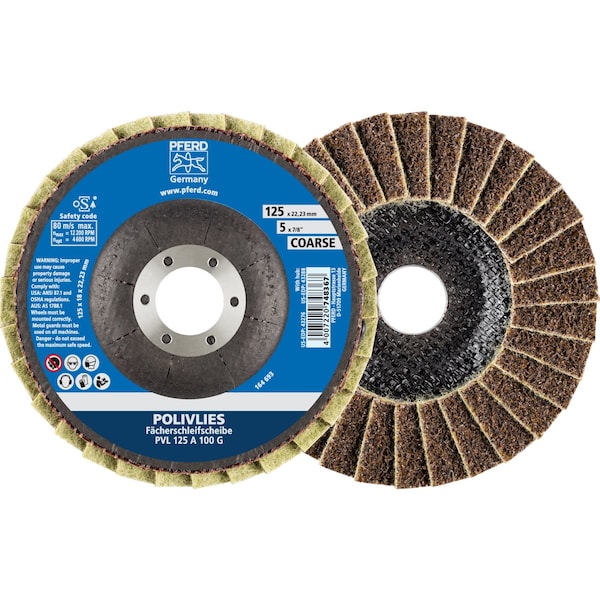 Disco de láminas no tejido POLIVLIES® de 5 pulgadas - Orificio de husillo de 7/8 pulgadas - Grado grueso - 43276.