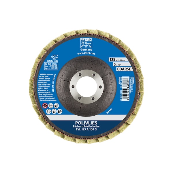 Disco de láminas no tejido POLIVLIES® de 5 pulgadas - Orificio de husillo de 7/8 pulgadas - Grado grueso - 43276.
