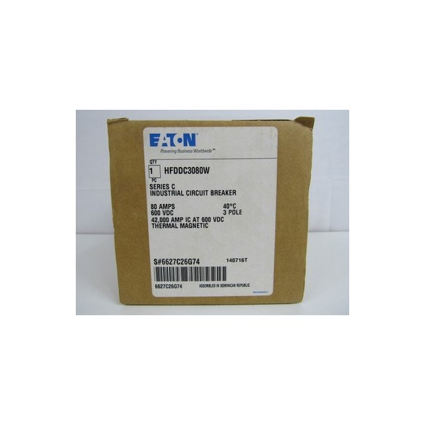 Eaton Molded Case Breakers MCCBs HFD 3P 80A 600V 50/60Hz 3Ph F Frame - HFDDC3080W