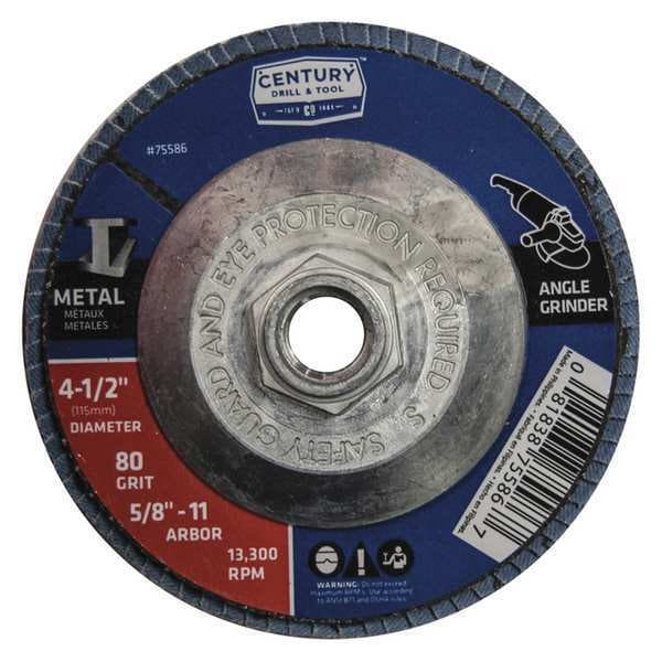 Disco de láminas de circonio Century Drill & Tool, 4-1/2x5/8-11in, 80Grit - 75586
