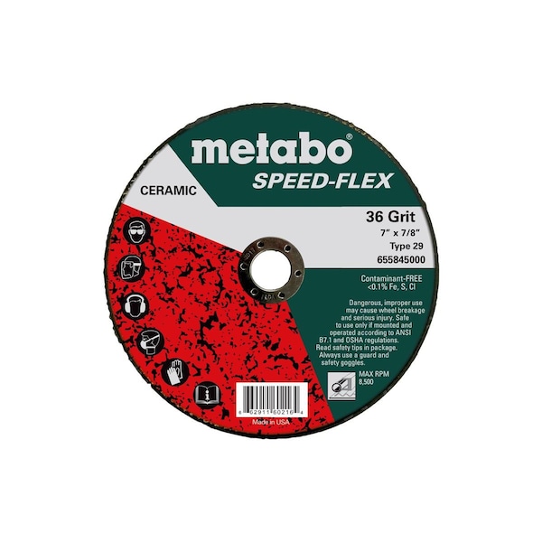Disco de fibra de resina 7" Metabo Speed-Flex Ceramic 36 Grit, 7/8", T29 Fiberglass - 655845000