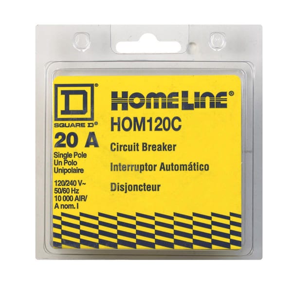 Schneider Electric Circuit Breaker, HOM Series, 20A, 1 Pole, 120/240V AC, 10kA - 3205556