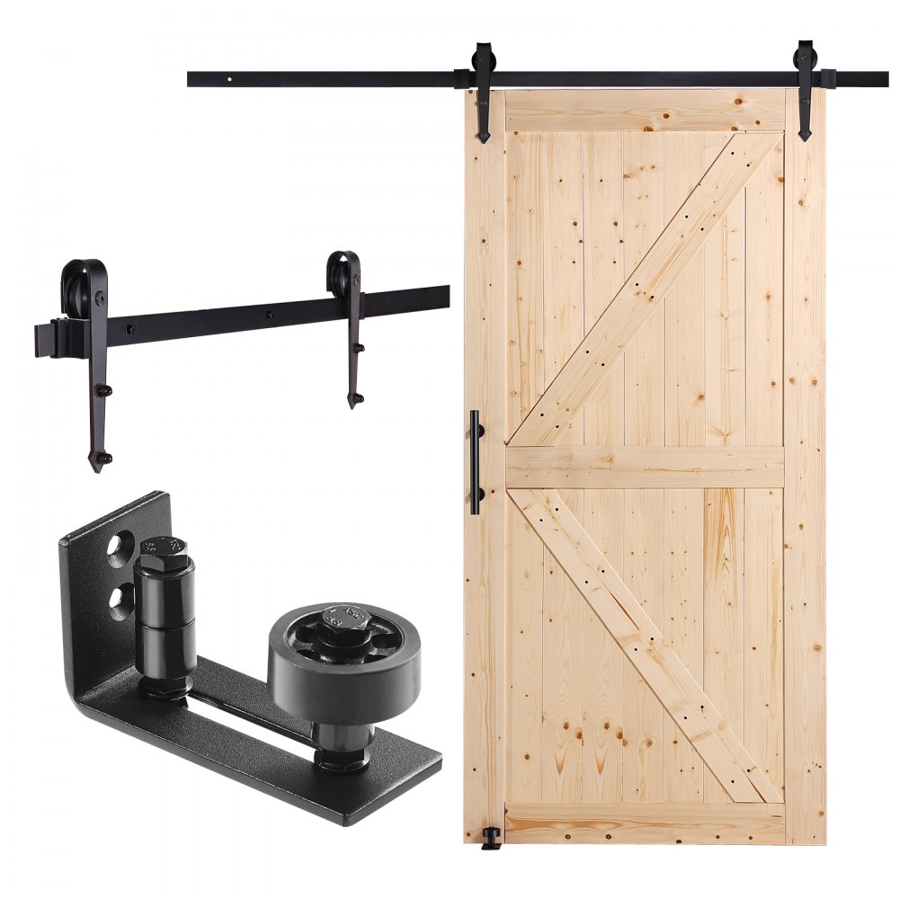 VEVOR Barn Door and Hardware Kit, 42" x 84" Wood Sliding Barn Door, Smoothly and Quietly, Barn Door Kit with 8-in-1 Floor Guide and Door Handle, Spruce Wood Panelled Slab, Easy to Install - MZGCMTZYS428ATCGPV0
