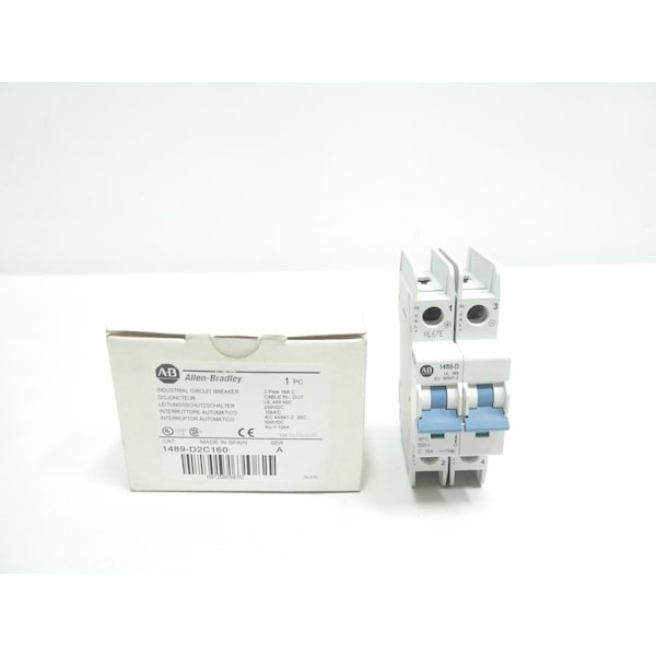 Allen Bradley Miniature Circuit Breaker, 1489-D Series, 16A, 2 Pole, Not Rated, C Curve - 1489-D2C160