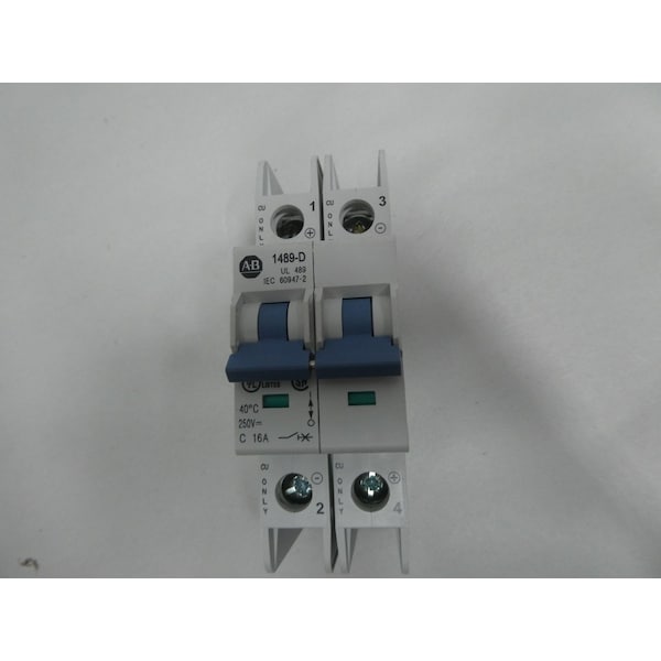 Allen Bradley Miniature Circuit Breaker, 1489-D Series, 16A, 2 Pole, Not Rated, C Curve - 1489-D2C160