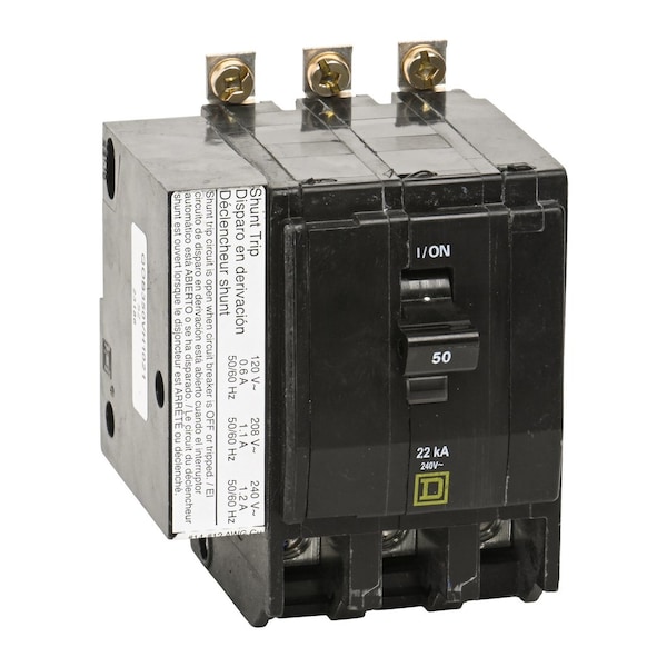 Square D Miniature Circuit Breaker, QOB Series, 50A, 3 Pole, 120/240V AC, 22kA at 120/240V AC - QOB350VH1021