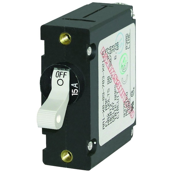 Blue Sea Systems Circuit Breaker, A Series, 15A, 1 Pole, 240V AC, 7.5kA at 65V DC - 7210