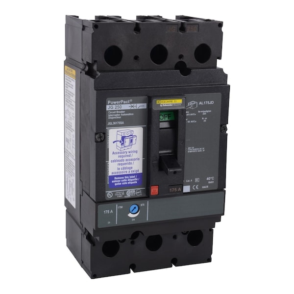 Square D Molded Case Circuit Breaker, JJL Series, 200A, 3 Pole, 600V AC, 100kA at 240V AC - JJL36200LY