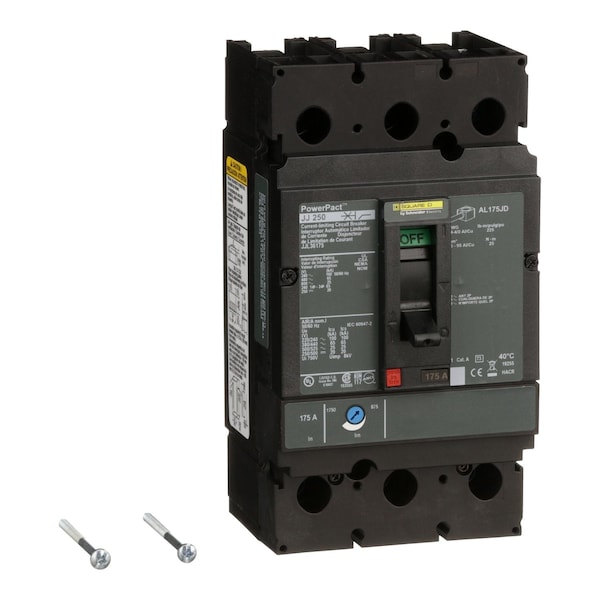 Square D Molded Case Circuit Breaker, JJL Series, 175A, 3 Pole, 600V AC, 100kA at 240V AC - JJL36175