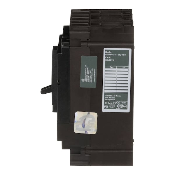Square D Molded Case Circuit Breaker, HDL Series, 110A, 3 Pole, 600V AC, 25kA at 240V AC - HDL36110