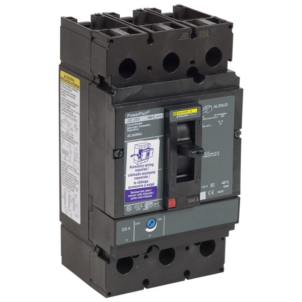 Square D Molded Case Circuit Breaker, JDL Series, 225A, 3 Pole, 600V AC, 25kA at 240V AC - JDL36225C