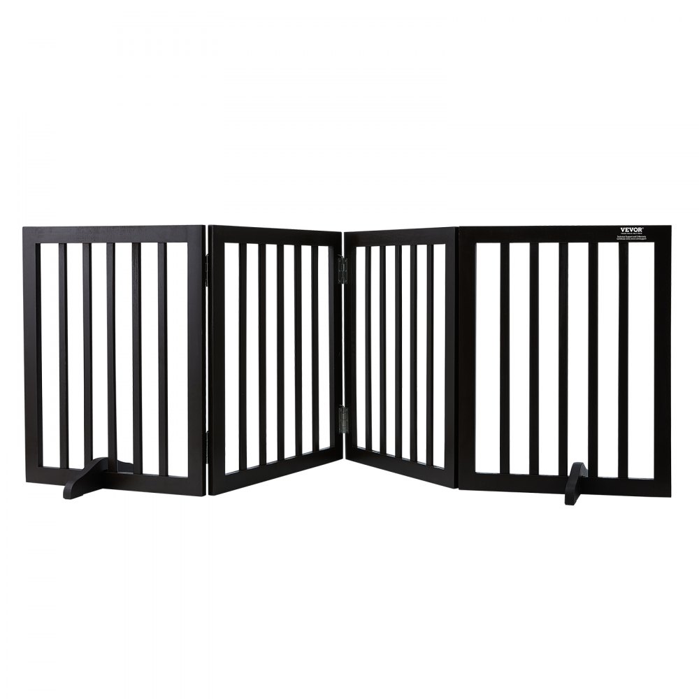VEVOR Free Standing Dog Gate, 24" H x 80.3" W Freestanding Pet Gate, 4 Panels Foldable Dog Gate for Wide and Narrow Passageways, Expandable Dog Barrier with Silent Foot Support for Indoor, Brown - KZDMZCWMZSMZLXSCXV0