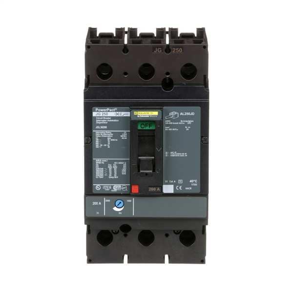 Square D Molded Case Circuit Breaker, JGL Series, 200A, 3 Pole, 600V AC, 65kA at 240V AC - JGL36200