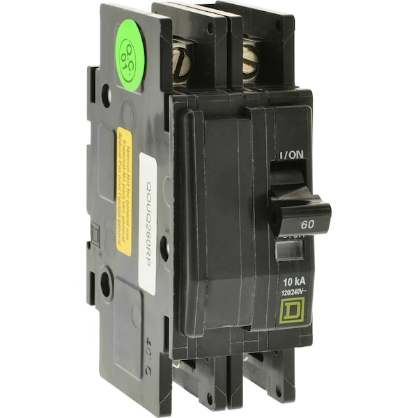 Square D Miniature Circuit Breaker, QOU Series, 60A, 2 Pole, 120/240V AC, 10kA at 120/240V AC - QOUQ260RP