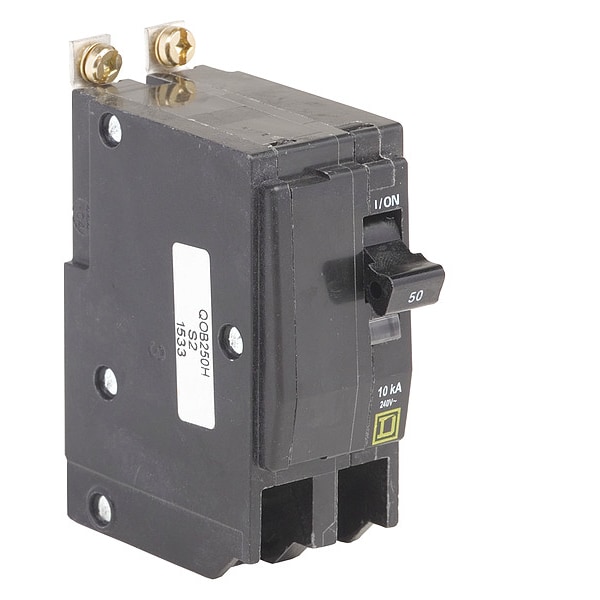 Square D Miniature Circuit Breaker, QOB Series, 50A, 2 Pole, 120/240V AC, 10kA at 120/240V AC - QOB250H
