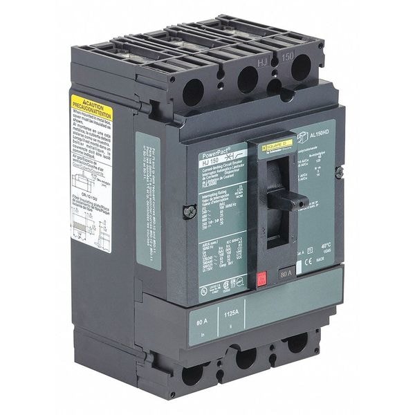 Square D Molded Case Circuit Breaker, HJL Series, 90A, 3 Pole, 600V AC, 100kA at 240V AC - HJL36090