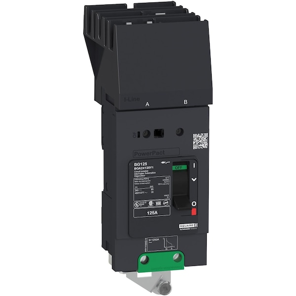 Schneider Electric Molded Case Circuit Breaker, BDA Series, 15A, 2 Pole, 277/480V AC, 25kA at 240V AC, B Curve - BDA24015Y2