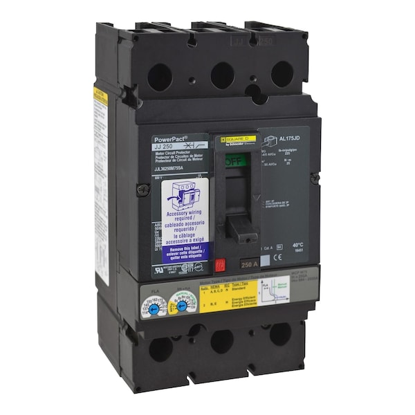 Square D Molded Case Circuit Breaker, JJL Series, 250A, 3 Pole, 600V AC, 100kA at 240V AC - JJL36250M75SA