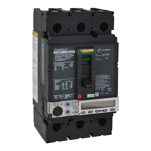 Square D Molded Case Circuit Breaker, JJL Series, 250A, 3 Pole, 600V AC, 100kA at 240V AC - JJL36250CU44X