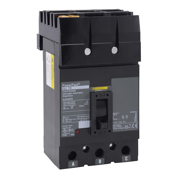 Square D Molded Case Circuit Breaker, QJA Series, 150A, 3 Pole, 240V AC, 100kA at 240V AC - QJA32150