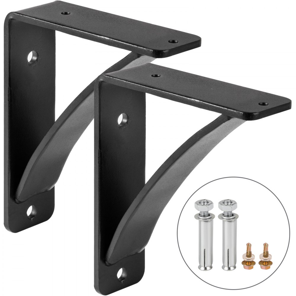 VEVOR 2 Pack Steel Shelf Brackets, Heavy Duty Hand Welded Steel Brackets 7x6x2", 450 lbs Supports Heavy Weight , Floating Shelves Triangle Supports, DIY Rustic Shelving Joints(7x6x2", 450 lbs) - SJZJ7X6X2YCQS0001V0