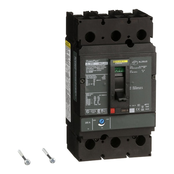 Square D Molded Case Circuit Breaker, JLL Series, 200A, 3 Pole, 600V AC, 125kA at 240V AC - JLL36200