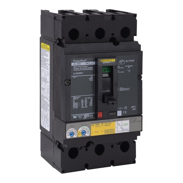 Square D Molded Case Circuit Breaker, JLL Series, 250A, 3 Pole, 600V AC, 125kA at 240V AC - JLL36250M75