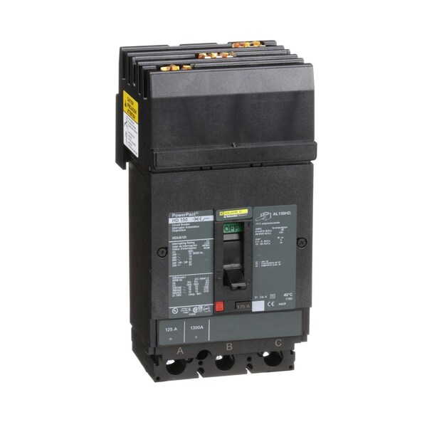 Square D Molded Case Circuit Breaker, HDA Series, 125A, 3 Pole, 600V AC, 25kA at 240V AC - HDA36125